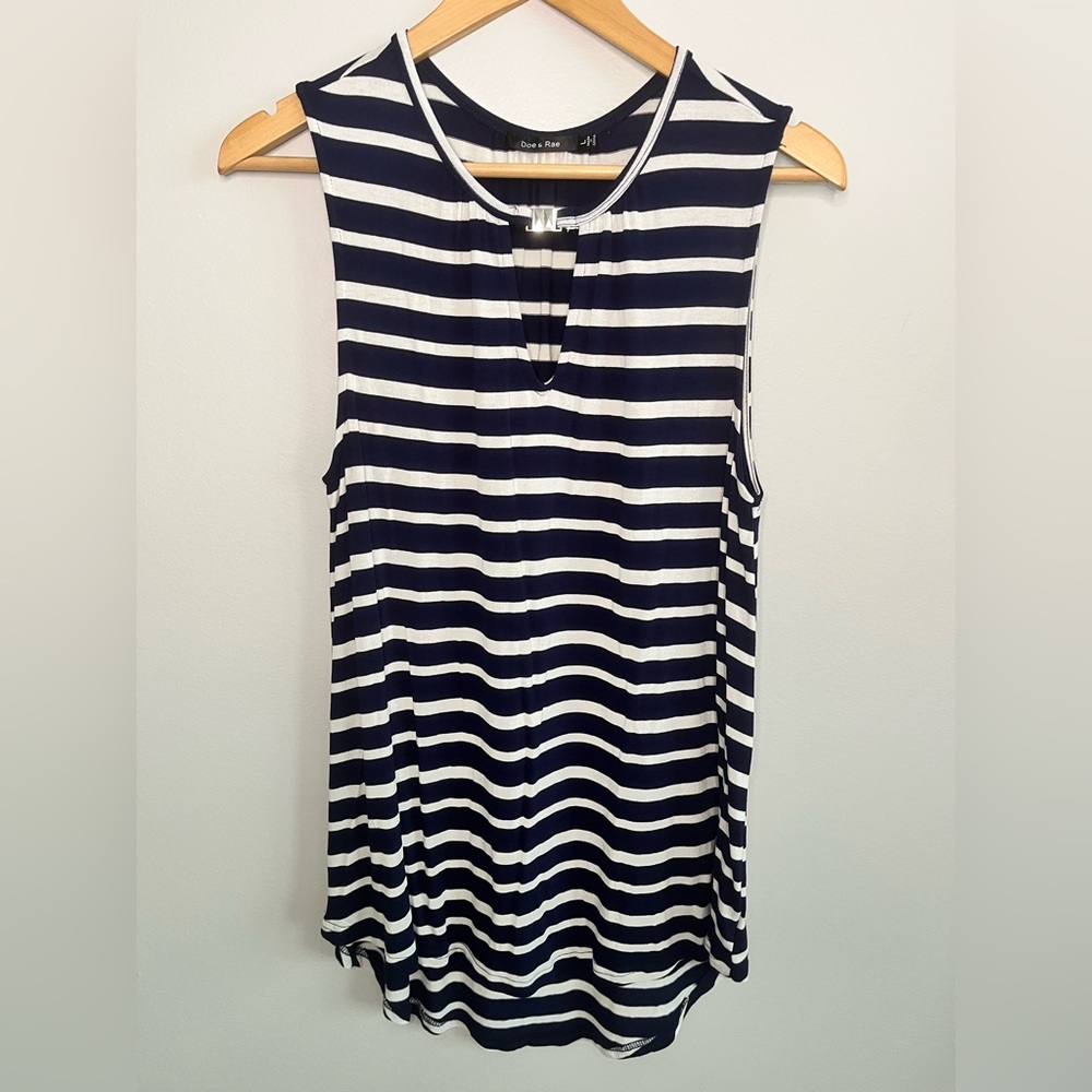 Doe & Rae Navy & Off-white Striped Sleeveless Top